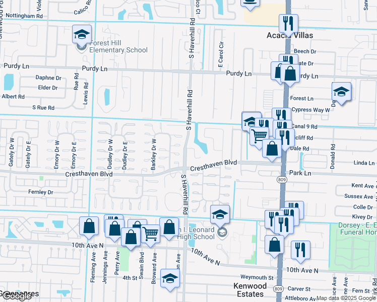 map of restaurants, bars, coffee shops, grocery stores, and more near 2660 Haverhill Road in West Palm Beach