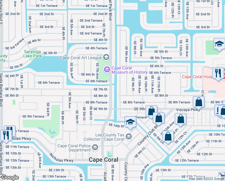 map of restaurants, bars, coffee shops, grocery stores, and more near 701 Cultural Park Boulevard in Cape Coral