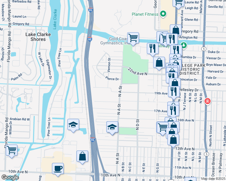 map of restaurants, bars, coffee shops, grocery stores, and more near 1726 19th Avenue North in Lake Worth
