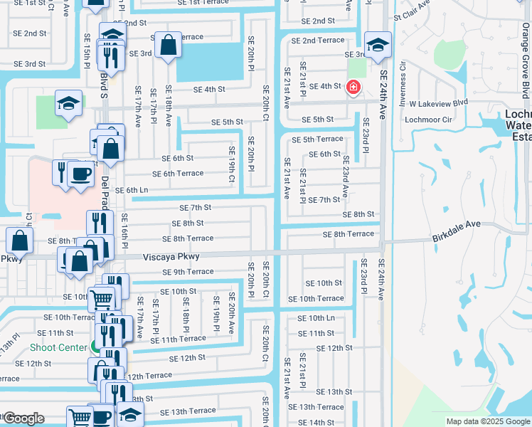 map of restaurants, bars, coffee shops, grocery stores, and more near 708 Southeast 20th Court in Cape Coral