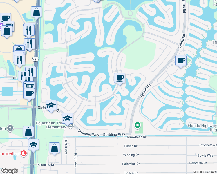 map of restaurants, bars, coffee shops, grocery stores, and more near 9429 McAneeny Court in Wellington