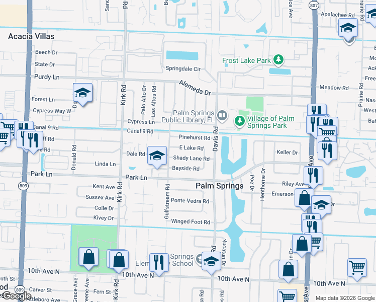 map of restaurants, bars, coffee shops, grocery stores, and more near 329 East Lake Road in Palm Springs