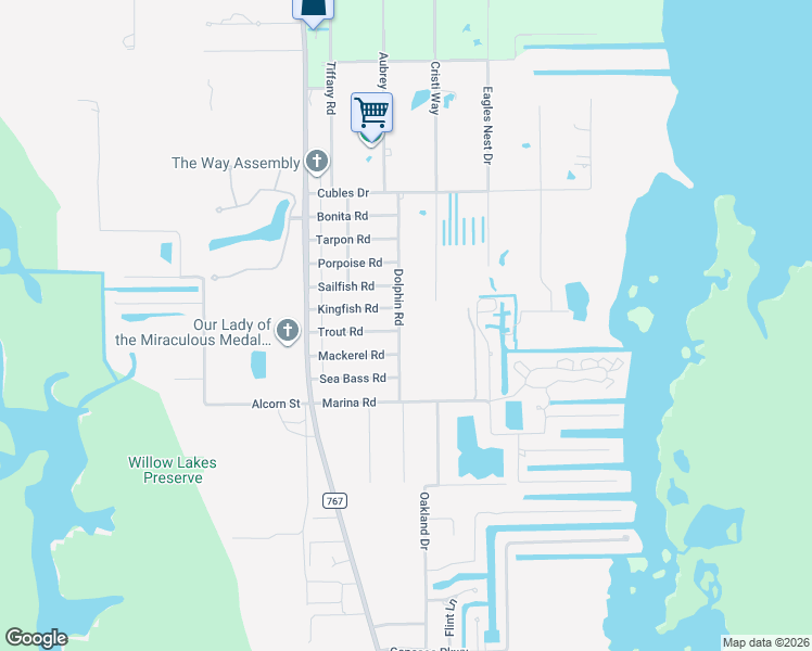 map of restaurants, bars, coffee shops, grocery stores, and more near 12184 Dolphin Road in Bokeelia