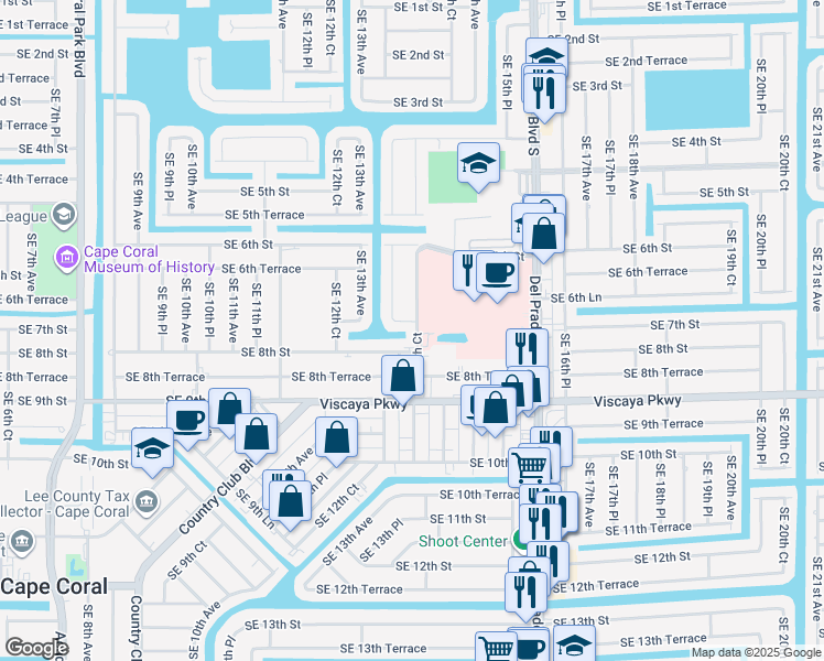 map of restaurants, bars, coffee shops, grocery stores, and more near 1308 Southeast 7th Street in Cape Coral