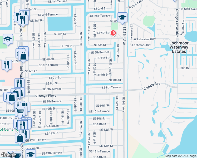 map of restaurants, bars, coffee shops, grocery stores, and more near 2123 Southeast 8th Street in Cape Coral