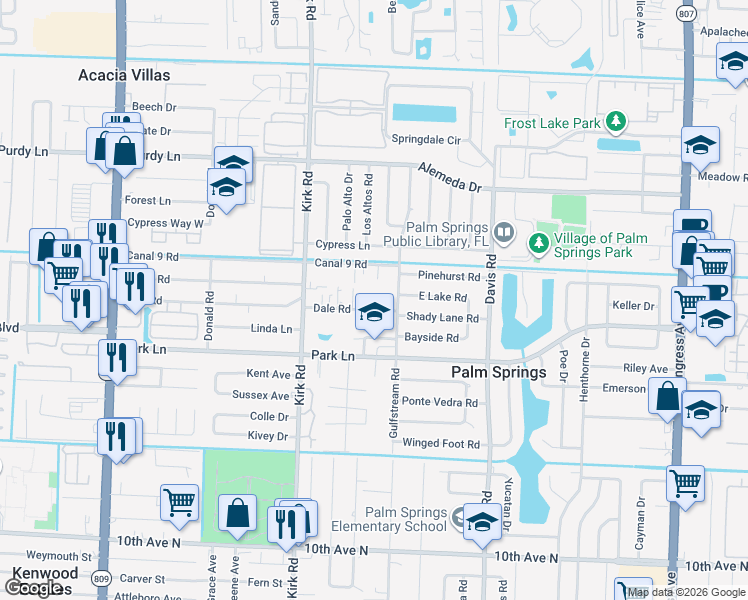 map of restaurants, bars, coffee shops, grocery stores, and more near 3809 Dale Road in West Palm Beach