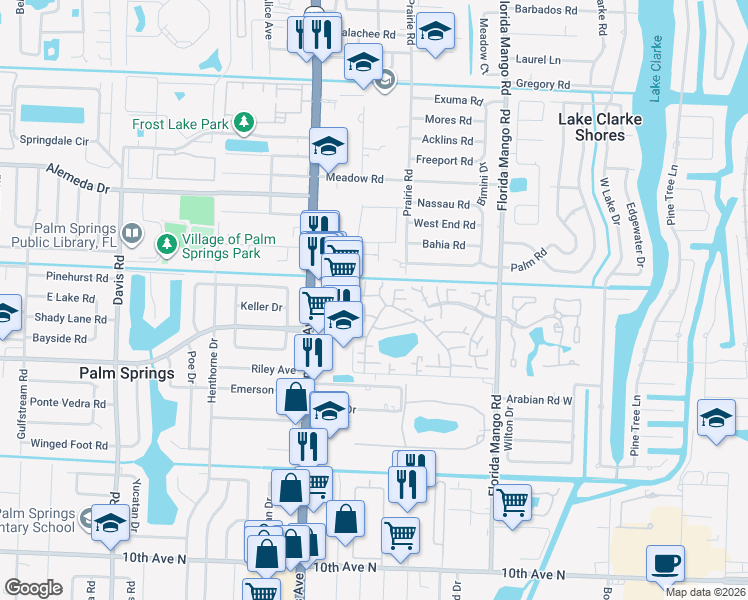 map of restaurants, bars, coffee shops, grocery stores, and more near 356 Lake Arbor Drive in Palm Springs