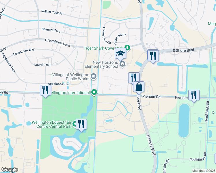 map of restaurants, bars, coffee shops, grocery stores, and more near 2945 Wareham Court in Wellington