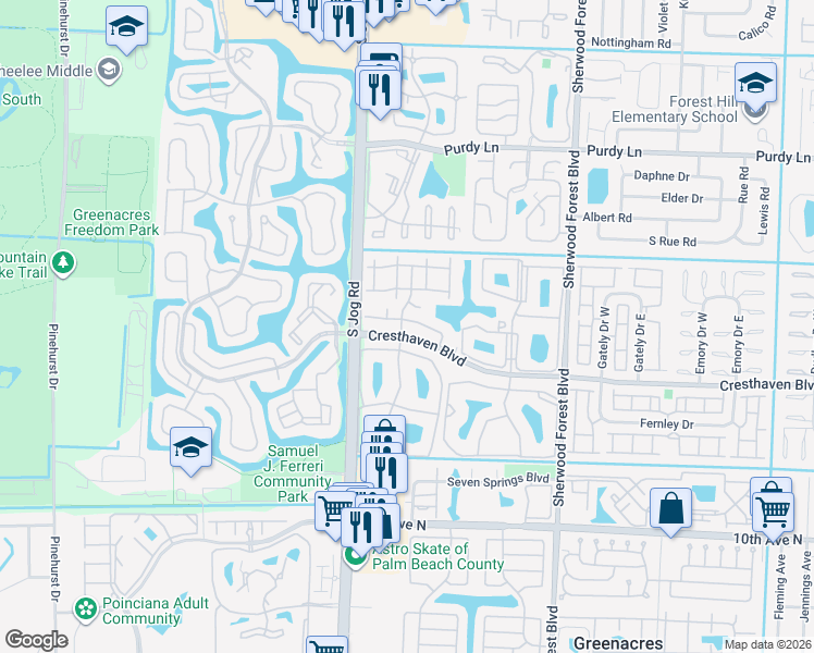 map of restaurants, bars, coffee shops, grocery stores, and more near in Greenacres