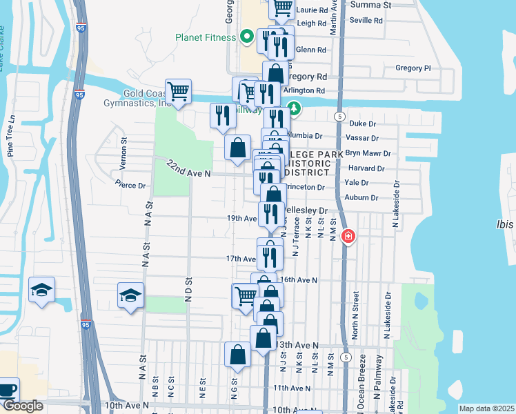 map of restaurants, bars, coffee shops, grocery stores, and more near 1124 19th Avenue North in Lake Worth