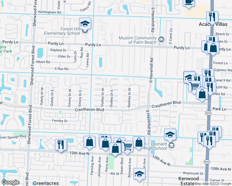map of restaurants, bars, coffee shops, grocery stores, and more near 2688 Dudley Drive West in West Palm Beach