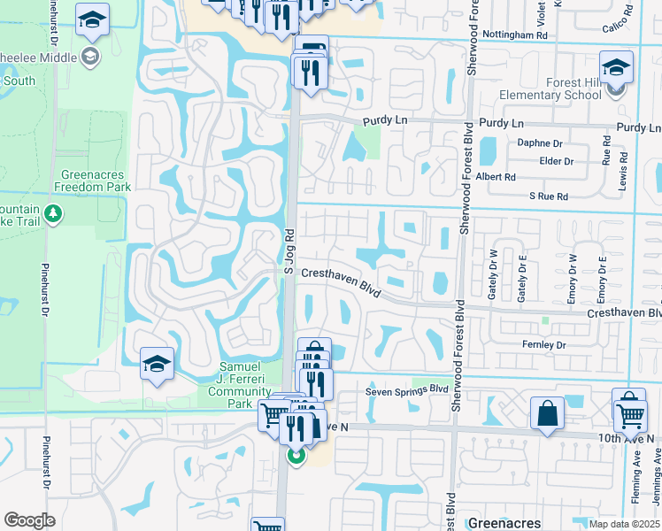 map of restaurants, bars, coffee shops, grocery stores, and more near in Greenacres