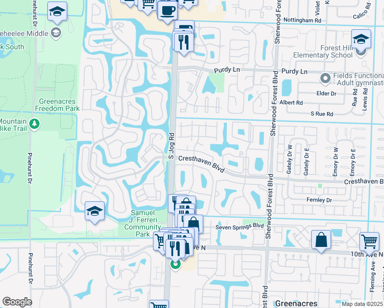 map of restaurants, bars, coffee shops, grocery stores, and more near in Greenacres