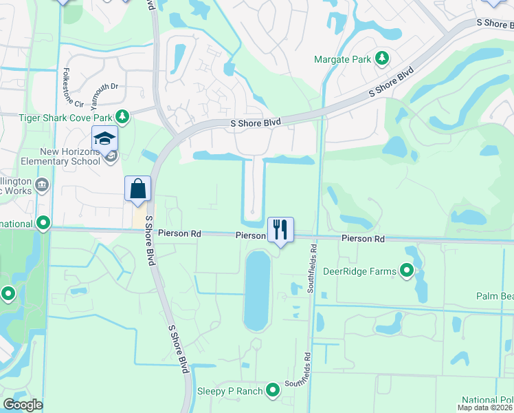 map of restaurants, bars, coffee shops, grocery stores, and more near 2882 Polo Island Drive in Wellington