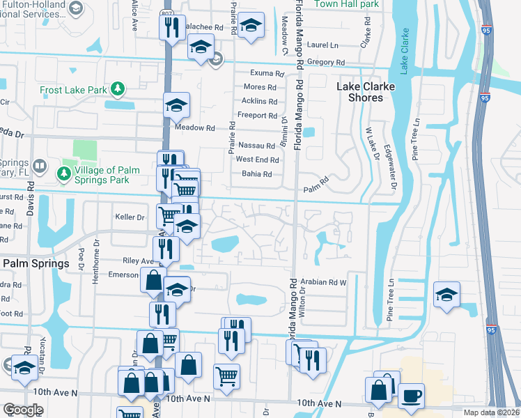 map of restaurants, bars, coffee shops, grocery stores, and more near 2589 Florida Mango Road in West Palm Beach