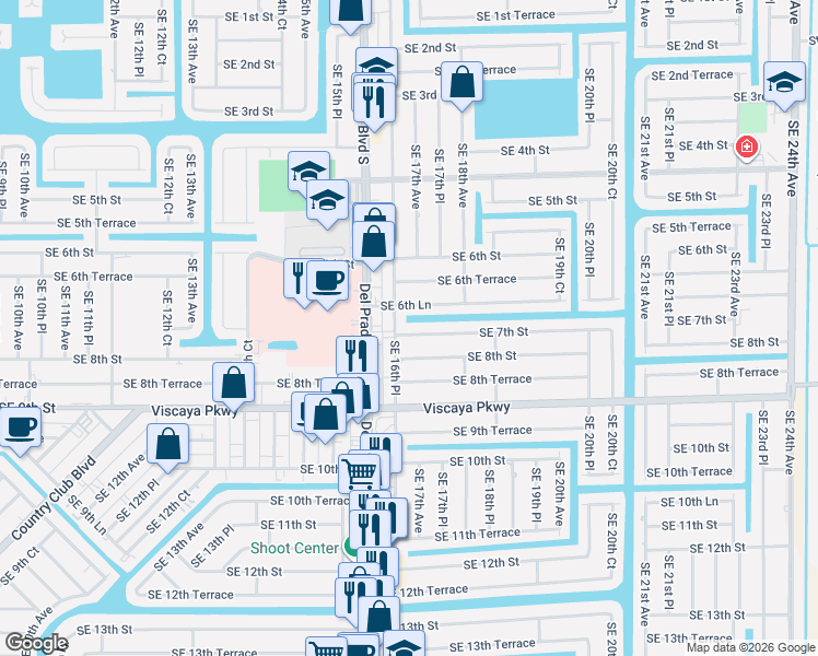 map of restaurants, bars, coffee shops, grocery stores, and more near 1623 Southeast 7th Street in Cape Coral