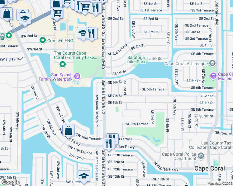 map of restaurants, bars, coffee shops, grocery stores, and more near 622 Southeast 1st Avenue in Cape Coral