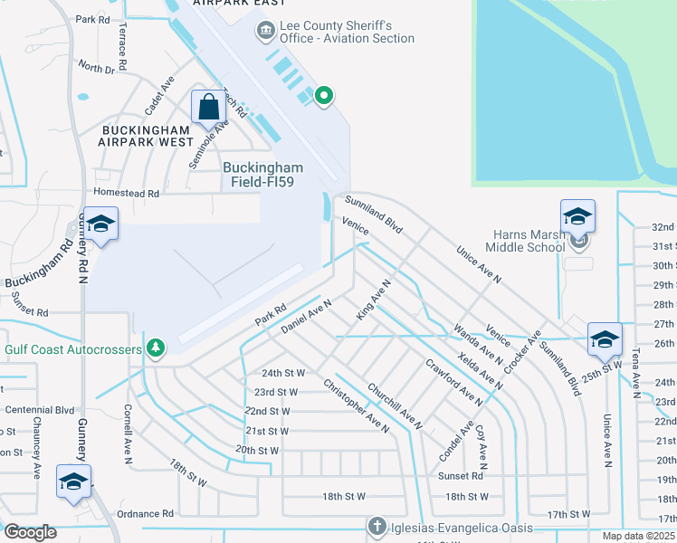 map of restaurants, bars, coffee shops, grocery stores, and more near 2453 Daniel Avenue North in Lehigh Acres