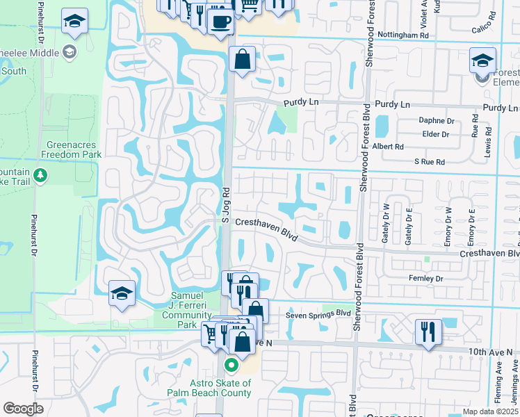 map of restaurants, bars, coffee shops, grocery stores, and more near in Greenacres