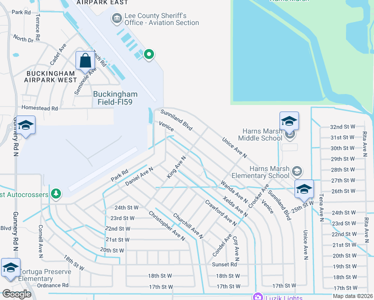 map of restaurants, bars, coffee shops, grocery stores, and more near 2519 King Avenue North in Lehigh Acres