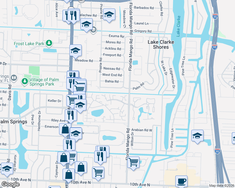 map of restaurants, bars, coffee shops, grocery stores, and more near 2562 Palm Road in West Palm Beach