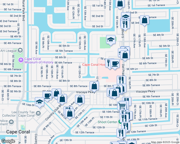 map of restaurants, bars, coffee shops, grocery stores, and more near 631 Southeast 13th Place in Cape Coral