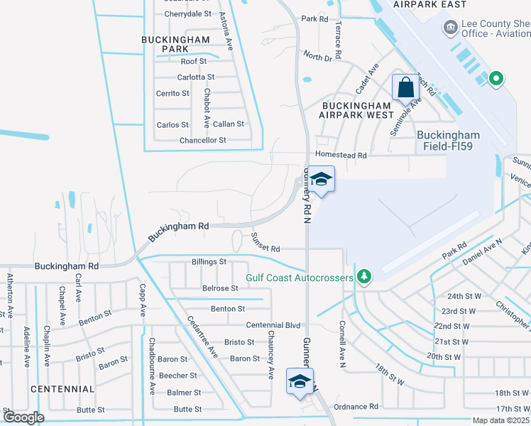 map of restaurants, bars, coffee shops, grocery stores, and more near 7350 Buckingham Road in Fort Myers