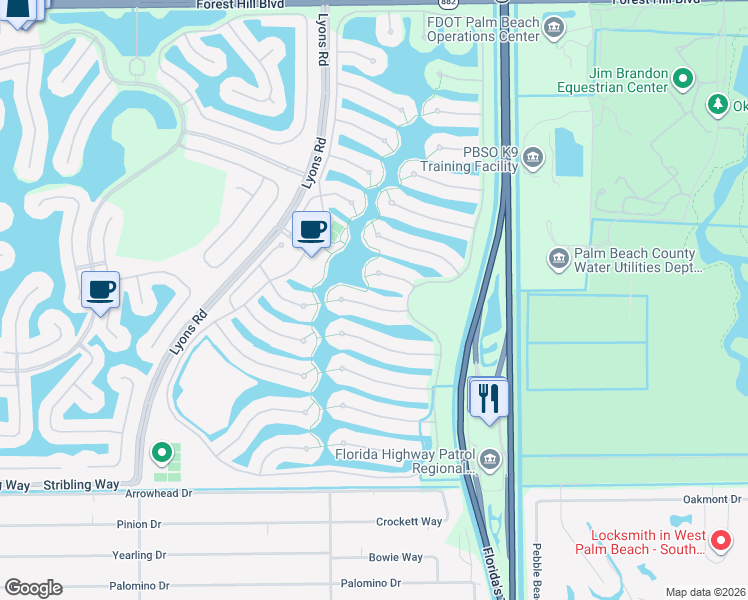 map of restaurants, bars, coffee shops, grocery stores, and more near 8182 Ocho Rios Lane in Wellington