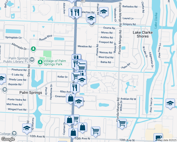 map of restaurants, bars, coffee shops, grocery stores, and more near 71 Lake Arbor Drive in Palm Springs