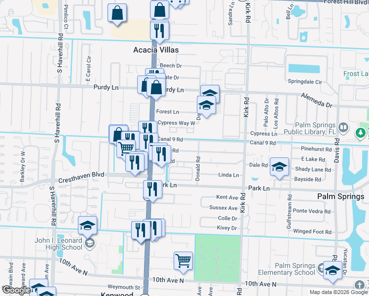 map of restaurants, bars, coffee shops, grocery stores, and more near 4317 Vicliff Road in West Palm Beach