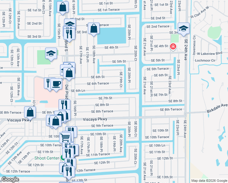 map of restaurants, bars, coffee shops, grocery stores, and more near 1916 Southeast 6th Lane in Cape Coral