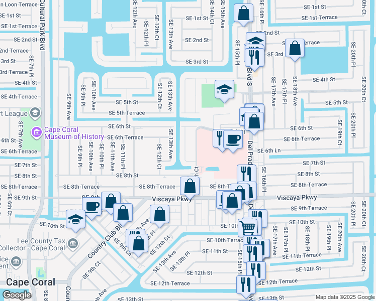 map of restaurants, bars, coffee shops, grocery stores, and more near 631 Southeast 13th Place in Cape Coral