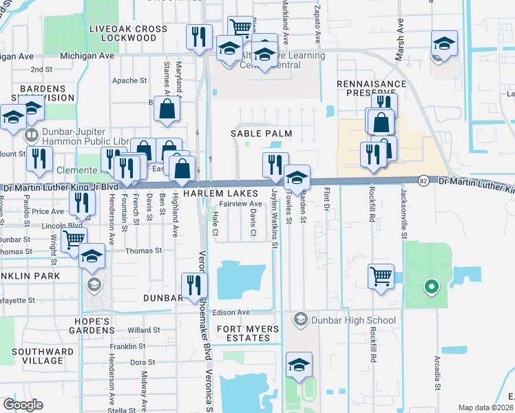 map of restaurants, bars, coffee shops, grocery stores, and more near 3724 Fairview Avenue in Fort Myers