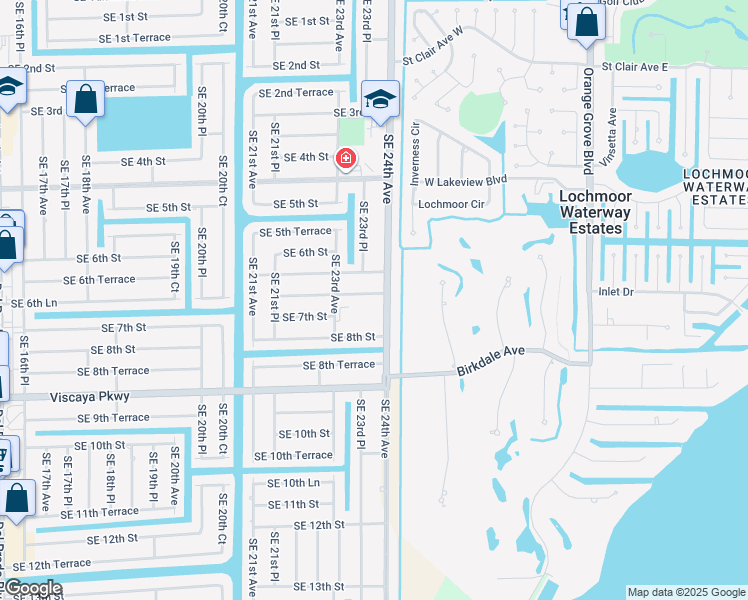 map of restaurants, bars, coffee shops, grocery stores, and more near 2316 Southeast 6th Lane in Cape Coral