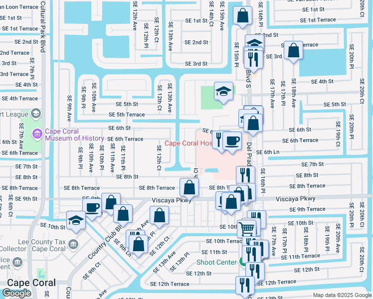 map of restaurants, bars, coffee shops, grocery stores, and more near 631 Southeast 13th Place in Cape Coral