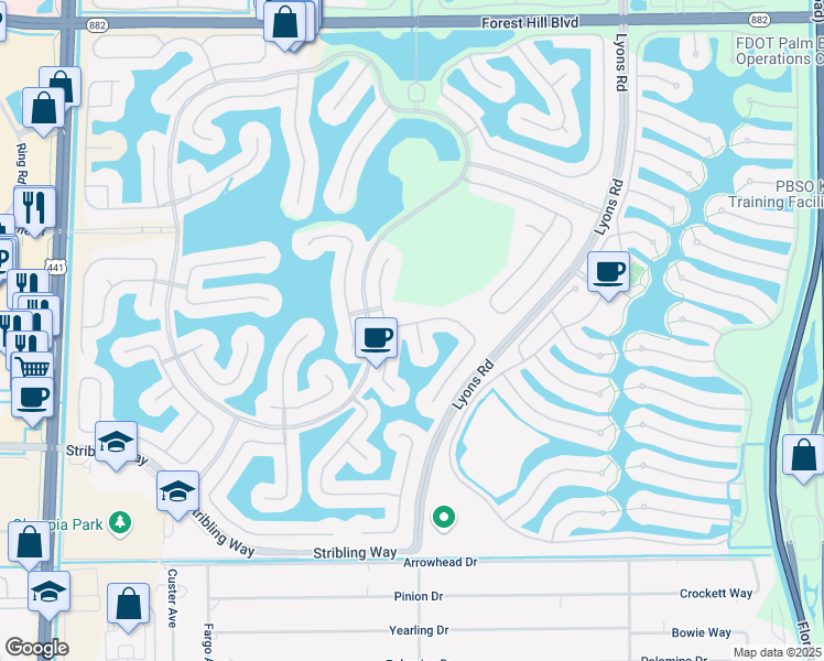 map of restaurants, bars, coffee shops, grocery stores, and more near 9262 Delemar Court in Wellington