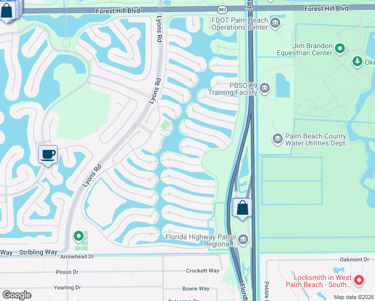 map of restaurants, bars, coffee shops, grocery stores, and more near 8182 Ocho Rios Lane in Wellington