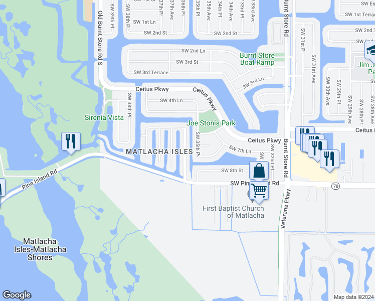 map of restaurants, bars, coffee shops, grocery stores, and more near 12196 Matlacha Boulevard in Matlacha Isles-Matlacha Shores