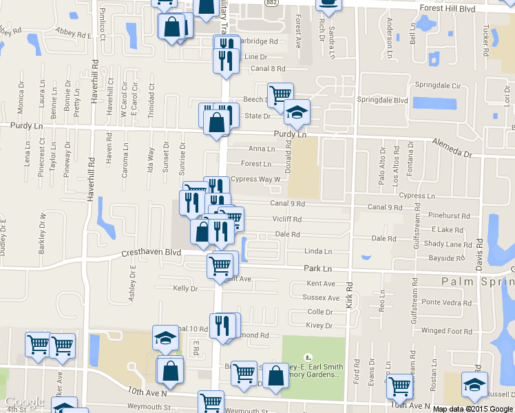 map of restaurants, bars, coffee shops, grocery stores, and more near 4326 Canal 9 Road in West Palm Beach