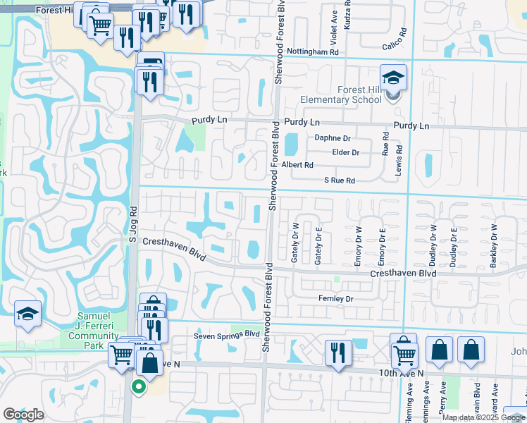 map of restaurants, bars, coffee shops, grocery stores, and more near 624 Sea Pine Way I in Greenacres