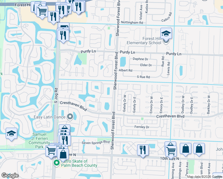 map of restaurants, bars, coffee shops, grocery stores, and more near 624 Sea Pine Way I in Greenacres