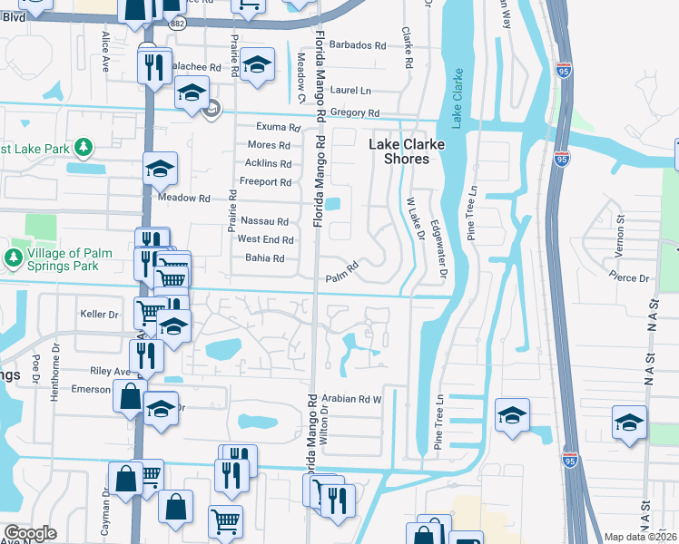 map of restaurants, bars, coffee shops, grocery stores, and more near 2454 Palm Road in West Palm Beach