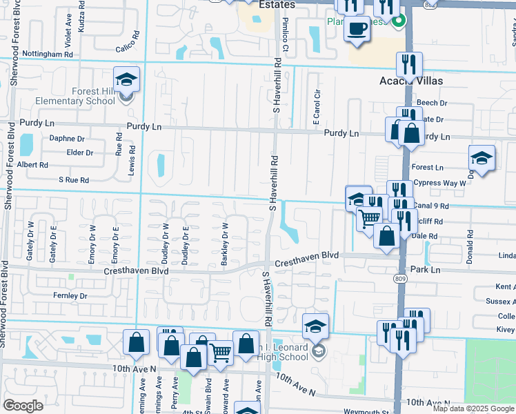 map of restaurants, bars, coffee shops, grocery stores, and more near 5110 Michigan Avenue in West Palm Beach
