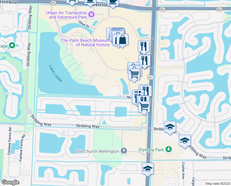 map of restaurants, bars, coffee shops, grocery stores, and more near 10330 Nu Vista Avenue in Wellington