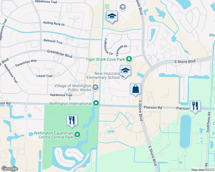 map of restaurants, bars, coffee shops, grocery stores, and more near 13869 Sheffield Court in Wellington