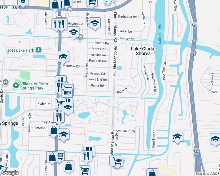 map of restaurants, bars, coffee shops, grocery stores, and more near 2449 Florida Mango Road in West Palm Beach
