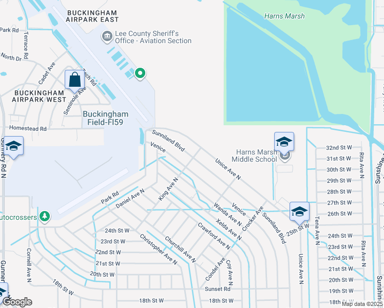 map of restaurants, bars, coffee shops, grocery stores, and more near 2519 King Avenue North in Lehigh Acres