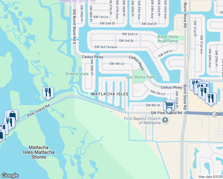 map of restaurants, bars, coffee shops, grocery stores, and more near 12234 Moon Shell Drive in Matlacha Isles-Matlacha Shores