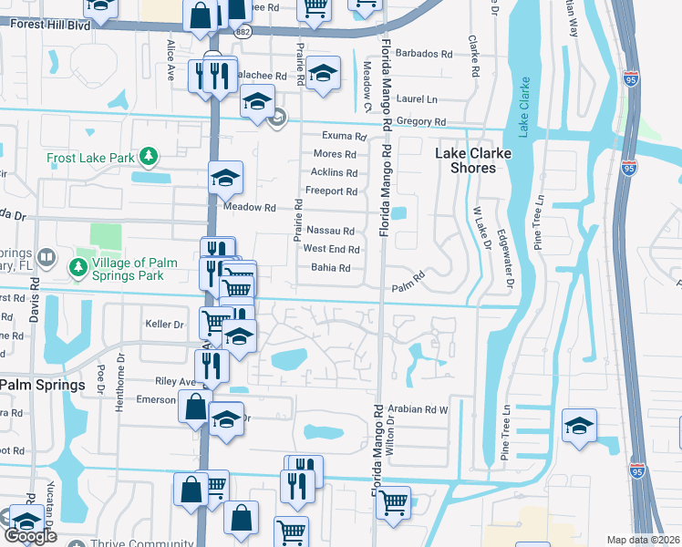 map of restaurants, bars, coffee shops, grocery stores, and more near 2562 Palm Road in West Palm Beach