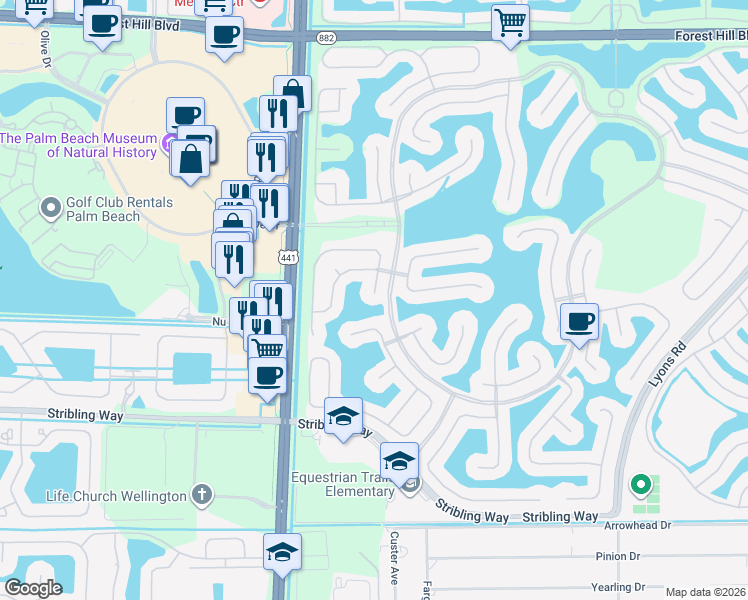 map of restaurants, bars, coffee shops, grocery stores, and more near 2666 Sawyer Terrace in Wellington